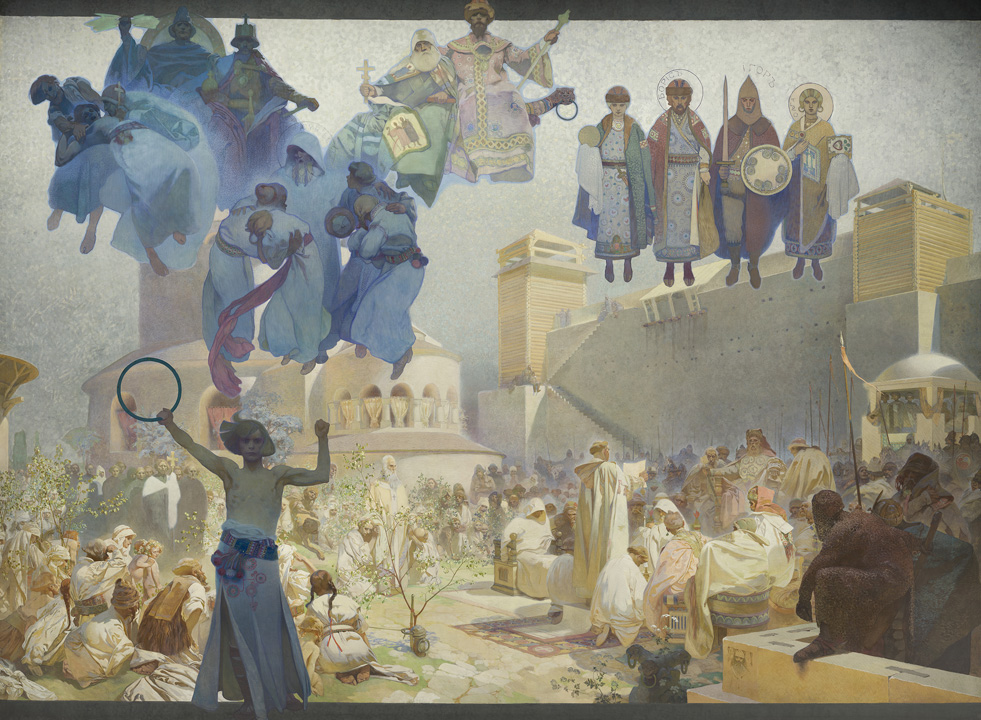 Alfons Mucha: Zavedenie slovanskej liturgie, rok 1912. Zdroj: reprofoto, archív autora